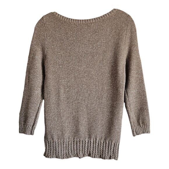 LAUREN RALPH LAUREN Petite PS PM Cable Knit Sweater Gold Metallic 3/4 Sleeve 34" - Picture 7 of 8